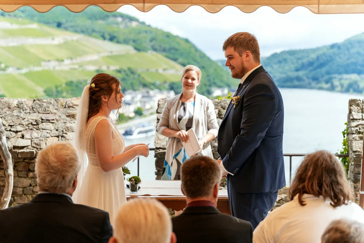 Panoramablick von der Burg Rheinstein auf das Rheintal
