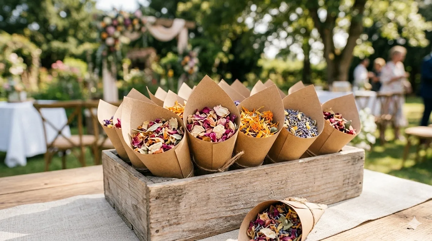 Getrocknete Blüten bei der Hochzeit