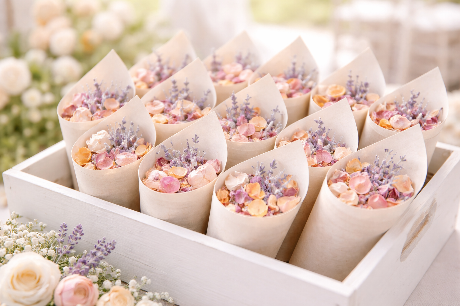 getrocknete Blüten bei der Hochzeit